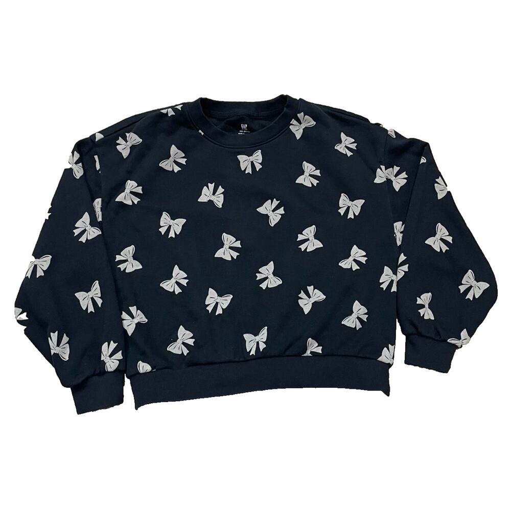 Gap Sweatshirt Youth XXL 14-16 Black White Bows Girls Preppy Crew Neck Pullover